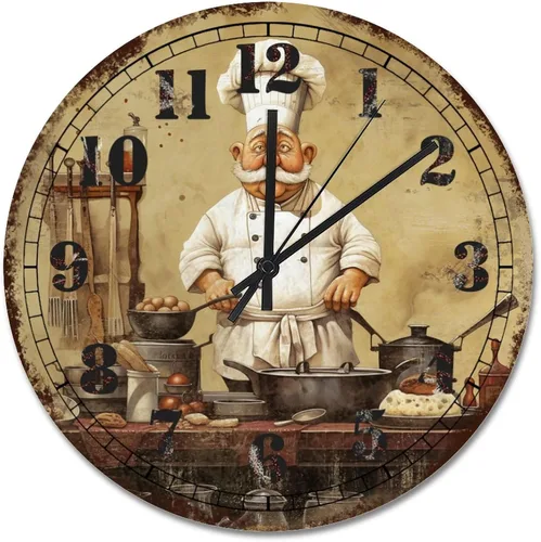 Miniatura 20 de ArogGeld Chef - Reloj de pared de cocina de madera, 10 silencioso, sin tictac, de cuarzo, funciona con pilas, para sala de estar, dormitorio