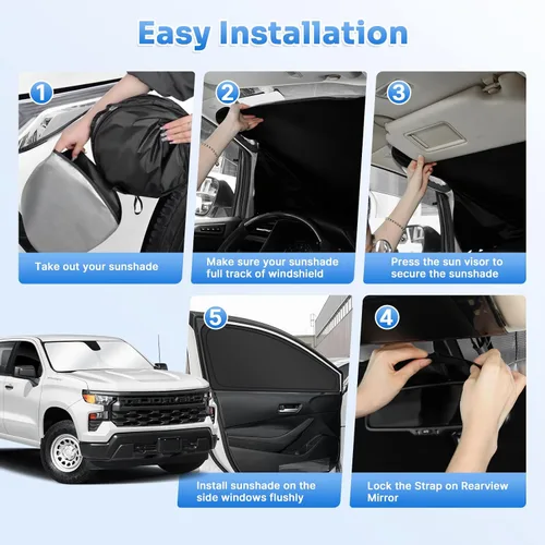 Miniatura 5 de Karltys 3 piezas parasol para parabrisas para Chevy Silverado 1500 2019-2025, parasol reflectante para ventana delantera y lateral para Chevrolet