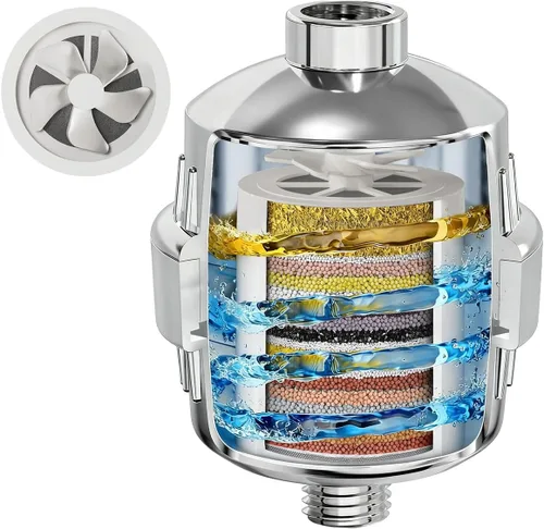 El filtro de ducha de 25 etapas evita la acumulación de escamas, revitaliza la piel y las uñas con agua purificadora, suaviza el agua dura, 99% de