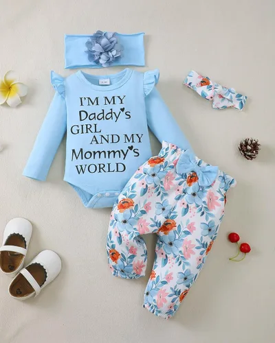 Miniatura 25 de SUNNY PIGGY Ropa para bebé recién nacida, con volantes, mameluco de algodón floral, conjunto de pantalones de algodón para niñas