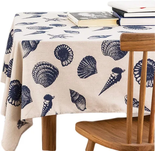 Bringsine - Mantel cuadrado lavable de algodón y lino con estampado de concha de estrella de mar, diseño vintage, para cenas y picnics, decoración
