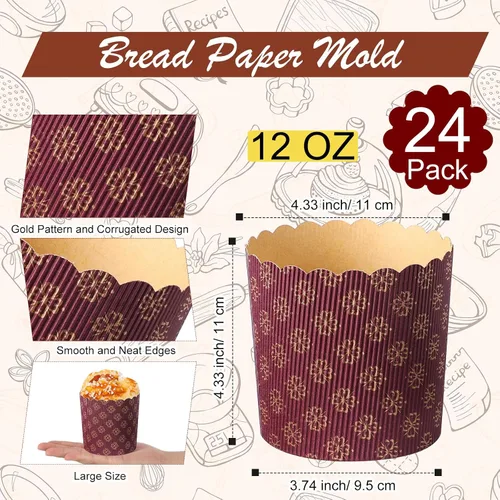 Miniatura 3 de FoldTier 24 moldes para pan de Pascua, moldes de papel corrugado para hornear, forma de papel redondo para pasteles, panettone, cocina, muffins
