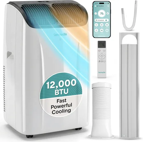 Miniatura 12 de SereneLife Aire acondicionado portátil de 8,000 BTU con deshumidificador y ventilador, unidad de CA portátil con WiFi para control de clima de área
