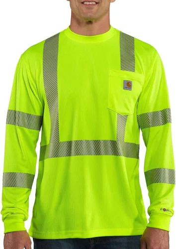 Miniatura 4 de Carhartt Camiseta ligera de manga larga con 3 bolsillos para hombre, de alta visibilidad, ajuste relajado, de alta visibilidad