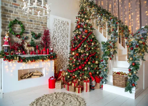AIIKES Telones de fondo de Navidad de 7 x 5 pies para fotografía, chimenea, fotografía de Navidad, fondo interior, árbol de Navidad, regalo de