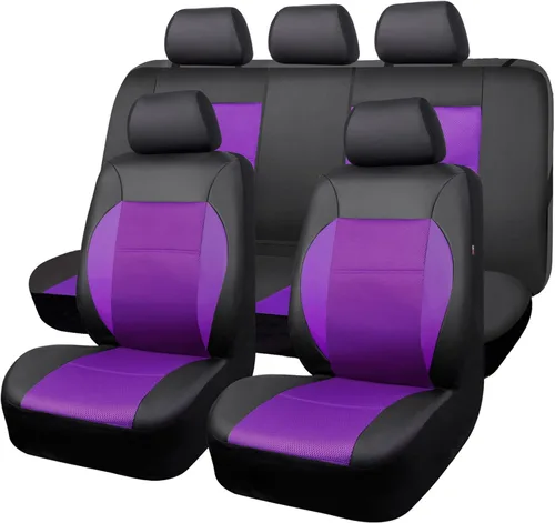 Miniatura 17 de CAR Pass Skyline - Fundas de asiento de cuero de alta calidad, impermeables, de poliuretano, juego completo, fundas de asiento delantero y trasero