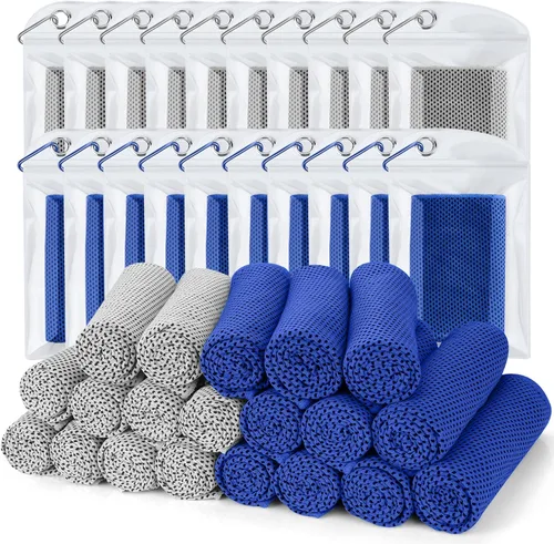 Toalla de enfriamiento (paquete de 20, 40 x 12 pulgadas) con bolsas para deportes, entrenamiento, fitness, gimnasio, yoga, golf, pilates, viajes,