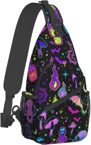 Miniatura 2 de KMIVQGE Mochila cruzada con diseño de calavera de azúcar para viajes, senderismo, pecho, bolsa de hombro para hombres y mujeres, ciclismo, caminar