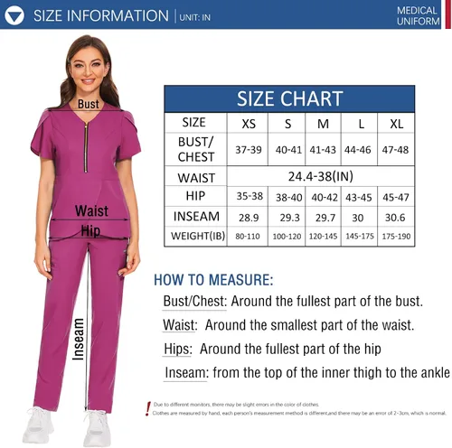 Miniatura 7 de VIAOLI Conjunto de ropa quirúrgica para mujer con cremallera, conjunto médico de enfermería y pantalón de enfermería, diseño moderno y sexy