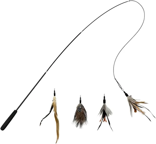 TTcat Juguetes de varita de plumas para gatos, juguete retráctil con 4 recambios de plumas, juguete interactivo para gatos de interior para jugar a