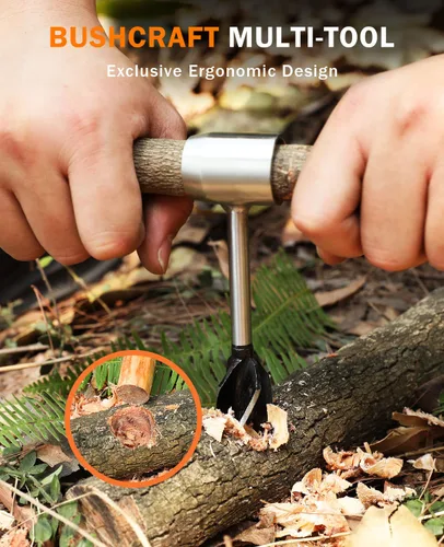 Miniatura 3 de Bushcraft - Llave de barrena manual, taladro de madera de ojo escocés resistente, taladro de madera, herramienta manual con funda de cuero
