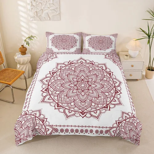 Miniatura 17 de Erosebridal Juego de funda de edredón con diseño de mandala, tamaño individual, diseño de flores bohemias, elegante funda de edredón floral indio