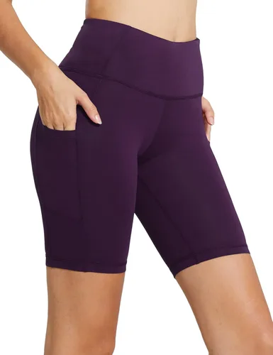 BALEAF - Pantalones cortos de ciclista de cintura alta de 875pulgadas, para yoga, correr, voleibol, entrenamiento, gimnasio, con bolsillos, para
