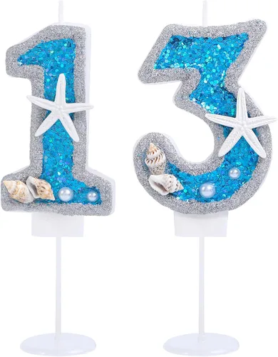 Miniatura 18 de Vela de cumpleaños número 0 3D número 0 para decoración de pastel para niños y niñas, niños pequeños bajo el océano, tema azul mar, fiesta