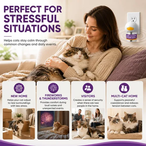 Miniatura 3 de Cat Calming Pheromone Diffuser Kit, 2 Plug-Ins + 4 Refills (48ml Each),Long-Lasting Stress & Anxiety Relief, Reduces Fighting, Spraying &
