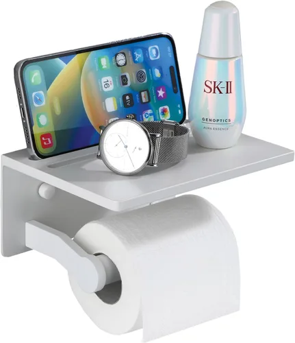Miniatura 16 de Soporte de papel higiénico – Soporte de papel higiénico de aluminio de doble rollo con estante para teléfono móvil para baño, autoadhesivo 3M, sin