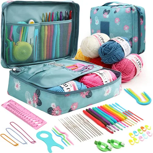 Abizarch Kit de 59 piezas de ganchos de ganchillo para principiantes adultos, kit de inicio de tejer para adultos con mango ergonómico de agarre
