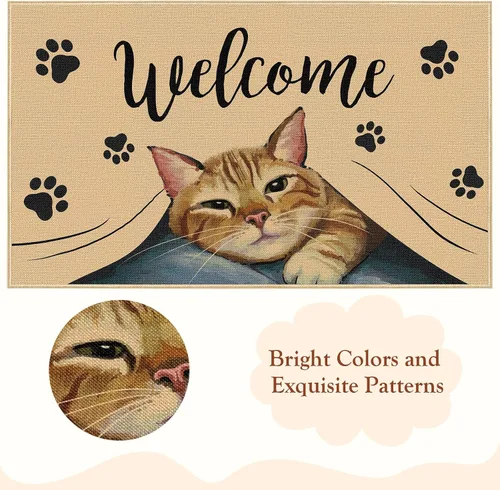 Miniatura 6 de Heyfibro Tapete de bienvenida para puerta de gato, tapete antideslizante de huella de mascota, decoración familiar, 29 x 17 pulgadas, tapete de goma
