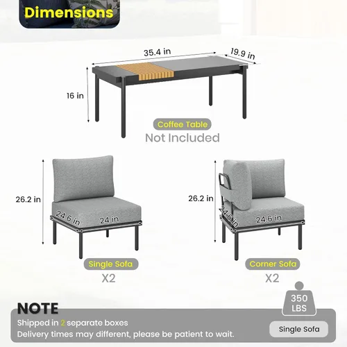 Miniatura 2 de Sundale Outdoor Juego de 4 piezas de muebles de metal para patio, sofá seccional para exteriores con cojín de olefina de 6 pulgadas, modernos