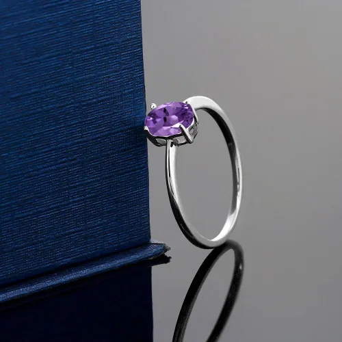 Miniatura 108 de Gem Stone King Anillo de compromiso solitario con piedra preciosa de oro blanco de 10 quilates, ovalado, 0.27 x 0.19 pulgadas, anillo de promesa