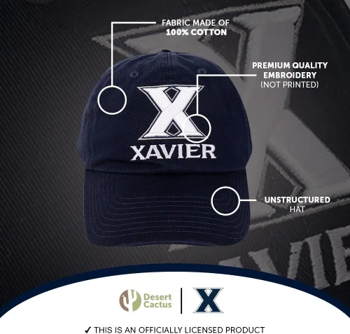 Miniatura 4 de Desert Cactus Xavier - Gorra de béisbol de la Universidad XU, mosqueteros bordados, correa de tela ajustable para adultos (estilo B) azul