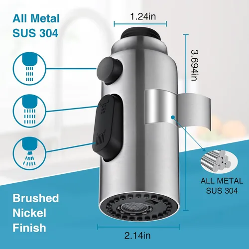 Miniatura 3 de Reemplazo de cabezal de grifo de cocina de metal, cabezal rociador desplegable de 3 funciones para grifo de cocina, boquilla rociadora de fregadero