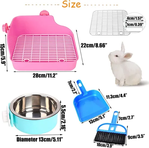 Miniatura 2 de PINVNBY Caja de arena de conejo para jaula de conejo, caja de ropa de cama de esquina para animales pequeños, bandeja colgante para mascotas, jaula