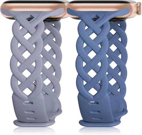 Miniatura 10 de Correas de silicona trenzadas compatibles con Apple Watch de 38/40/41/42/44/45/46/49 mm, correa hueca delgada y estrecha para iWatch Ultra 2/3 SE 3