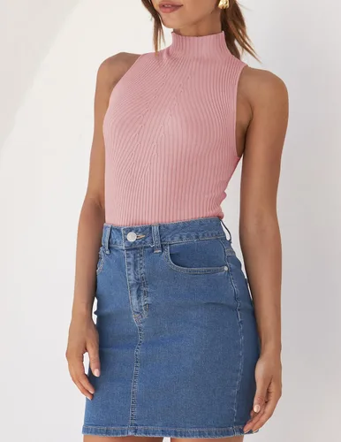 Miniatura 8 de ZESICA Camisetas sin mangas de verano para mujer, cuello de tortuga, de punto acanalado, ajustadas, básicas, casuales