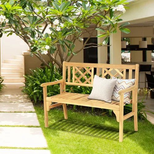 Miniatura 2 de S AFSTAR Banco de jardín plegable para patio, banco para exteriores de 4 pies con asiento de listones y reposabrazos cómodo, banco de patio
