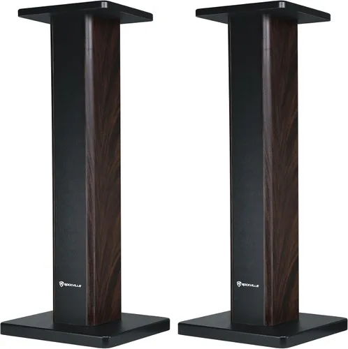 Rockville Par de soportes para altavoces de estantería RHT28D de 28 pulgadas, grano de madera oscura, capacidad de 60 libras, diseño rellenable con