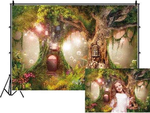Renaiss Telón de fondo de bosque encantado de 5 x 3 pies, casa de árbol mágico, cuento de hadas, país de las maravillas, bosque, fantasía, selva,