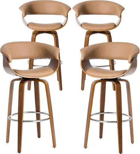Miniatura 23 de Glitzhome Juego de 2 taburetes giratorios de altura de mostrador, sillas tapizadas de tela de 24.5 pulgadas de alto con respaldo y reposapiés