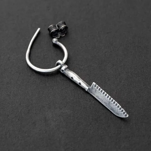 Miniatura 5 de Arete de cuchillo de chef para hombre, plata de ley 925 oxidada, joyería para hombre de cocina de cocinero, hipoalergénicos y sin níquel, individual