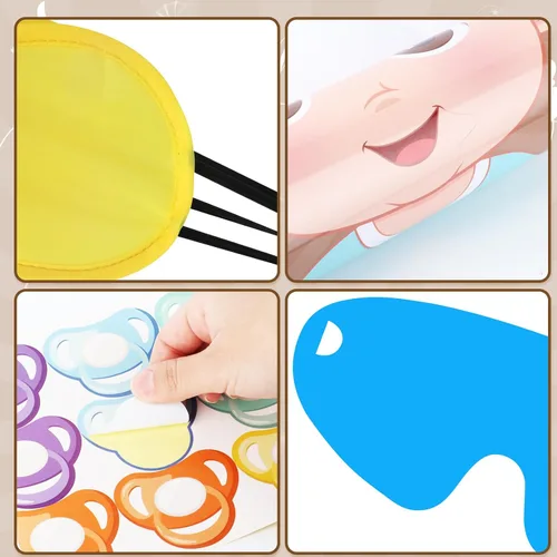 Miniatura 8 de Hxezoc Pin de juego para baby shower, con 72 calcomanías para chupete, póster grande de juegos de fiesta de bebé para niños, baby shower