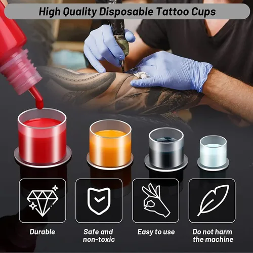 Miniatura 3 de Yuelong - 1000 tapas de tinta de tatuaje desechables Microblading, vasos de tinta de tatuaje con base, tapas de tinta de pigmento, tamaños de 0.669