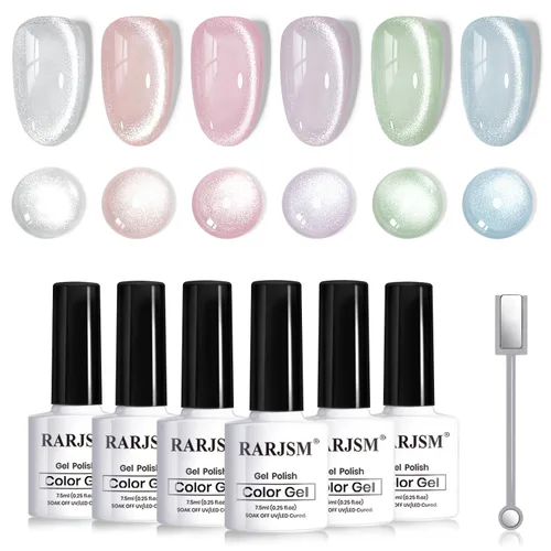 Miniatura 20 de RARJSM Juego de Esmaltes de Gel Nude Colección Jelly Pink de 6 Colores Naturales Transparentes Rosa Translúcido Lechoso Malva Morado Marrón Claro