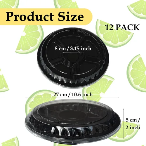 Miniatura 2 de Paquete de 12 bandejas de plástico para aperitivos con tapa, bandeja desechable transparente dividida para servir, 6 recipientes de almacenamiento