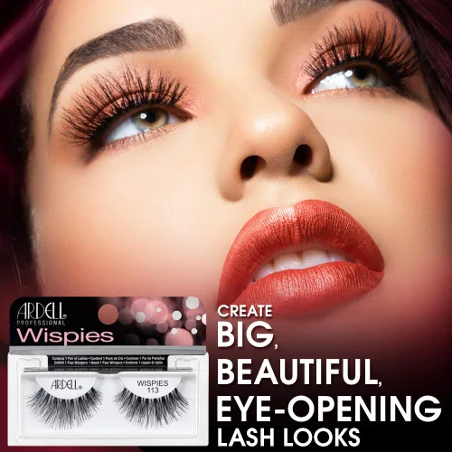 Miniatura 2 de Ardell Pestañas postizas Wispies 113, color negro, banda suave de aspecto natural, ligeras, acampanadas para glamour y uso diario, 4 pares