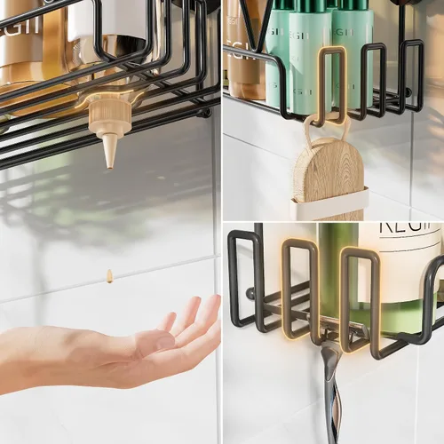 Miniatura 4 de KEGII Organizador de ducha con ventosa con ganchos, estante de succión de ducha de gran capacidad, organizador de baño resistente, soporte de champú