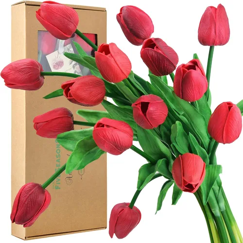 Miniatura 25 de FiveSeasonStuff - Flores artificiales de tulipanes, se sientes reales al tacto, ideales como ramo de boda, decoración del hogar, fiesta, arreglos
