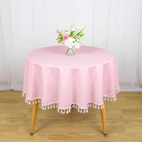 Miniatura 7 de ShinyBeauty Mantel Redondo Rosa Bebé de 55 Pulgadas Mantel Gingham Rosa a Cuadros Mantel de Mesa de Algodón para Mesa Redonda Mantel a Cuadros Rosa