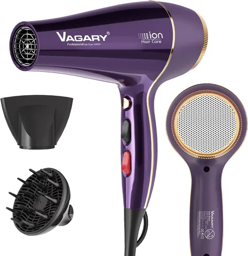 Miniatura 8 de VAGARY - Secador de pelo profesional de salón de 2200 W con boquillas concentradoras difusoras, secador iónico negativo, secadores de pelo de bajo