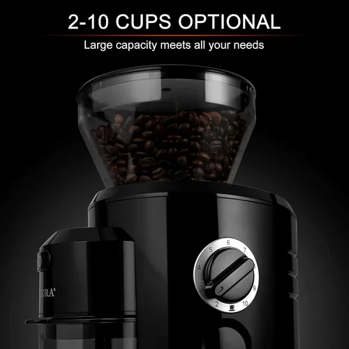 Miniatura 7 de Secura Molinillo de café de rebabas cónicas, molinillo de café eléctrico con 18 ajustes de molienda, molinillo de granos de café ajustable para 2-10