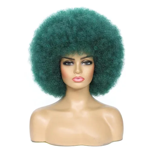 Miniatura 8 de Peluca rizada afro de los años 70 para mujer, marrón oscuro, fibras sintéticas, suave, flexible, sin desprendimiento, correas ajustables Marrón/Negro