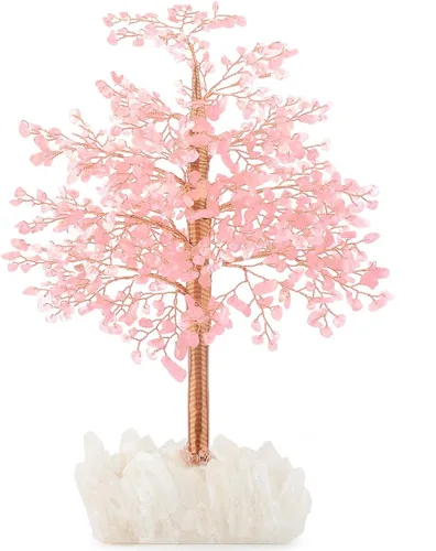 Miniatura 11 de Árbol de la vida con piedras preciosas de cuarzo rosa, base de racimo de amatista, cristal rosa curativo que equilibra la energía positiva, bonsái