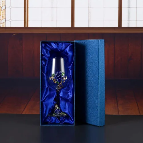 Miniatura 6 de jessie Copa de vino pintada a mano con flores esmaltadas, copa de vino de ginebra para cumpleaños, día de la madre, regalos (1 azul + caja de regalo)