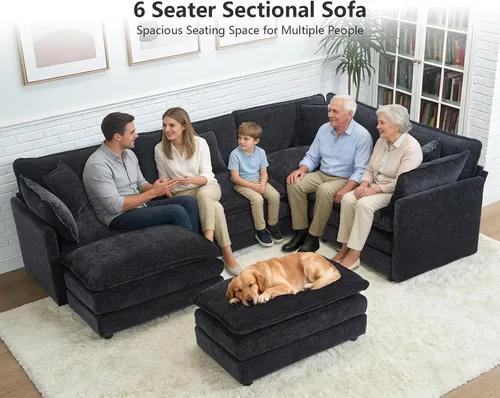 Miniatura 4 de Sofá seccional modular en forma de U, sofá esquinero de chenilla de gran tamaño, cómodo sofá nube con otomana chaise, sofás seccionales modernos