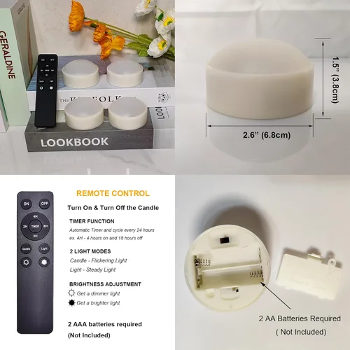 Miniatura 2 de Paquete de 4 luces de calabaza de Halloween con control remoto y temporizador, luz LED parpadeante brillante que funciona con pilas, juego de velas