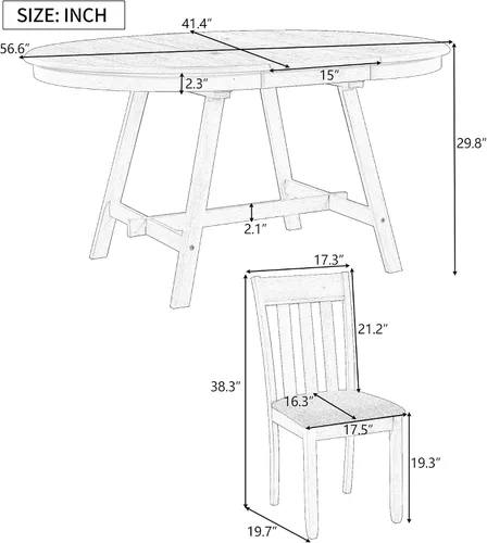 Miniatura 7 de Harper & Bright Designs Juego de mesa de comedor de madera de 5 piezas, mesa de comedor redonda extensible con 4 sillas de comedor, juego de cocina